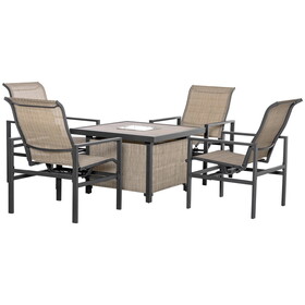 Outsunny 5 Piece Garden Patio Dining Set, Steel, Outdoor Conversation Set, Square Dinner Table with Built-in Ice Bucket Insert, 4 Rocking Chairs for Garden, Lawn, Backyard, Beige W2225S00006
