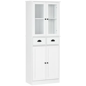 HOMCOM 61" Freestanding Kitchen Pantry, Traditional Style Storage Cabinet with Soft Close Doors, Adjustable Shelves, and 2 Drawers, for Living Room, Dining Room, White W2225S00016