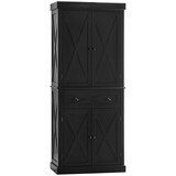 HOMCOM Freestanding Modern Farmhouse 4 Door Kitchen Pantry Cabinet, Storage Cabinet Organizer with 6-Tiers, 1 Drawer and 4 Adjustable Shelves, Black W2225S00017