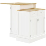 HOMCOM Kitchen Island with Storage Cabinet and 2-Level Rubber Wood Tabletop, Island Table with Adjustable Shelves and Drawers, White W2225S00022