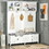 HOMCOM Hall Tree with Storage Bench, Entryway Bench with Coat Rack, Accent Coat Tree with Storage Shelves, Cabinet and Drawers for Hallway, Mudroom, White W2225S00023