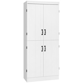 HOMCOM 70" Kitchen Pantry, Tall Freestanding Storage Cabinet, 6-tier Shelving with 2 Adjustable Shelves and 4 Doors for Dining Room, White W2225S00027