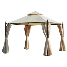 Outsunny 10' x 10' Steel Outdoor Patio Gazebo with Polyester Privacy Curtains, Two-Tier Roof for Air, & Large Design W2225S00029