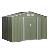 Outsunny 9' x 6' Outdoor Storage Shed, Garden Tool House with Foundation, 4 Vents, and 2 Easy Sliding Doors for Backyard, Patio, Garage, Lawn, Green W2225S00031