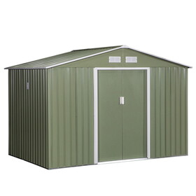 Outsunny 9' x 6' Outdoor Storage Shed, Garden Tool House with Foundation, 4 Vents, and 2 Easy Sliding Doors for Backyard, Patio, Garage, Lawn, Green W2225S00031