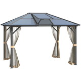 Outsunny 10' x 12' Hardtop Gazebo Canopy with Polycarbonate Roof, Top Vent and Aluminum Frame, Permanent Pavilion Outdoor Gazebo with Netting, for Patio, Garden, Backyard, Deck, Lawn W2225S00032
