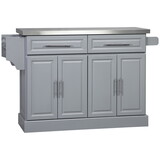 HOMCOM Rolling Kitchen Island with Storage, Portable Kitchen Cart with Stainless Steel Top, 2 Drawers, Spice, Knife and Towel Rack and Cabinets, Gray