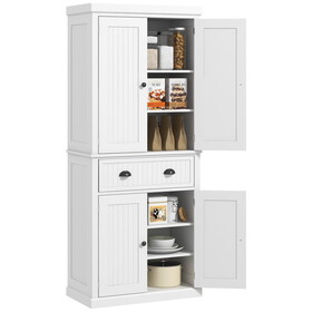 HOMCOM 72" Kitchen Pantry, Tall Storage Cabinet, Freestanding Cupboard with Drawer, Doors and Adjustable Shelves, White
