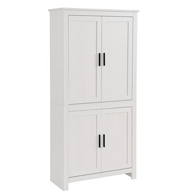 HOMCOM 64" 4-Door Kitchen Pantry, Freestanding Storage Cabinet with 3 Adjustable Shelves for Kitchen, Dining or Living Room, Antique White