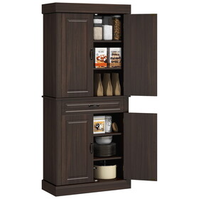 HOMCOM 71" Freestanding Kitchen Pantry with 4 Doors, and 2 Large Cabinets, Tall Storage Cabinet with Wide Drawer for Dining Room, Coffee