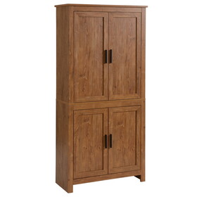 HOMCOM 64" 4-Door Kitchen Pantry, Freestanding Storage Cabinet with 3 Adjustable Shelves for Kitchen, Dining or Living Room, Oak