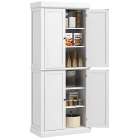 HOMCOM 72.5" Kitchen Pantry Storage Cabinet, Freestanding Kitchen Cupboard with 4 Doors and Adjustable Shelves for Dining Room, MDF White
