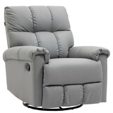 HOMCOM Rocker Recliner Chair with Overstuffed Back and Seat, Faux Leather Manual Reclining Chair with Footrest and 360 Swivel Rotation Base for Living Room, Gray W2225S00059