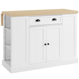 HOMCOM 47" Fluted-Style Wooden Kitchen Island, Kitchen Countertop Storage Cabinet with Drop Leaf, Drawer, Open Shelves, Storage, White