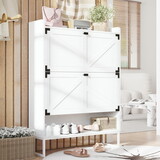 Shoe Cabinet with 2 Flip Drawers,Shoe Storage Cabinet for Entryway,Freestanding Shoe Cabinet Organizer with Open Storage,Narrow Farmhouse Shoe Rack with Metal Corner Decoration Legs,White