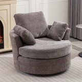 Oversize Round Swivel Chair Cozy Club 360 degrees Swivel Sofa with 3 Pillows Chenille Fabric for Living Room Lounge Hotel 40.2D x 42.1W x 34.3H inch W2231142590