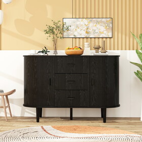 Sideboard Buffet Storage Cabinet, Accent Cabinet with Smoothly Sliding Tambour Doors, Modern Kitchen Buffet Cabinet with 3 Drawer and 2 Doors for Living Room Dining Room W2232P163989