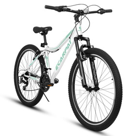 A26208 Ecarpat 26 inch Mountain Bike, 21-Speed V-Brake, Front Suspension, Carbon Steel Frame Mountain Bike for Teenagers Girls Women Bicycles