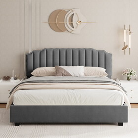Lift Up Double Size Bed Gray Velvet W2239141437