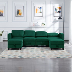 116" Square Arm Sectional Sofa Green Velvet(W223S00401)