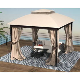 10X10FT Softtop Metal Gazebo with Mosquito Net&Sunshade Curtains,Sturdy Heavy Duty Double Roof Canopy,Galvanized Steel Design Outdoor Tent,Suitable for Gardens,Patio,Backyard W2259P167848