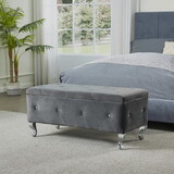 Tufted Storage Ottoman Bench for Bedroom End of Bed Large Upholstered Storage Benches Footrest with Crystal Buttons for Living Room Entryway (Grey) W2268P146701