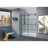 Frameless Glass Shower Door Adjustable 56-60 in.W Black Sliding Shower Door,Certified Thick Clear Clear Tempered Glass,304 Stainless Steel Hardware W2269P144315