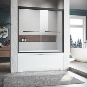 Sliding Glass Tub Door 56-60 in. W x 62 in. H, Matte Black Semi Frameless Double Bathtub Door, Certified Thick Clear Clear Tempered Glass, 304 Stainless Steel Handles W2269P144321