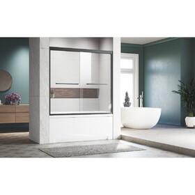 Sliding Glass Tub Door 56-60 in. W x 57 in. H, Matte Black Semi Frameless Double Bathtub Door, Certified Thick Clear Clear Tempered Glass, 304 Stainless Steel Handles W2269P144316