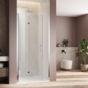 Chrome Bifold swing double glass panel shower door 30 in.W x 72 in.H,adjustable frameless shower door with 1/4 inch clear tempered glass W2269P249432