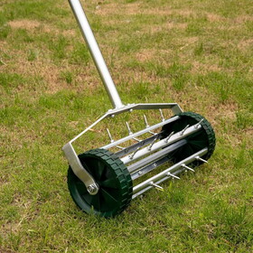 Heavy Duty Rolling Lawn Aerator,Rolling Lawn Aerator, Rotary Push Tine Spike Soil Lawn Aerator Gardening Tool with 3-Piece Long Steel Handle for Garden Yard Grass Maintenance,Garden Yard Rotary Push