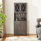 Farmhouse Bar Cabinet for Liquor and Glasses, Dining Room Kitchen Cabinet with Wine Rack, Sideboards Buffets Bar Cabinet L26.89