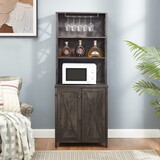 Coffee Bar Cabinet Kitchen Cabinet with Microwave Stand Metal Frame Side Home Source Bar Cabinet Cabinet and Hollow out Barn Design Wood Cabinet L26.77
