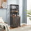 Coffee Bar Cabinet Kitchen Cabinet with Microwave Stand Metal Frame Side Home Source Bar Cabinet Cabinet and Hollow out Barn Design Wood Cabinet L26.77"*W15.75"*H67.32" Charcoal Gray W2275P148521