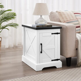 Farmhouse end table Nightstand Rectangular Farmhouse End Table with Barn Door and Adjustable Storage Shelf, Rustic Sofa Side Table for Living Room, Bedroom, White W2275P192793