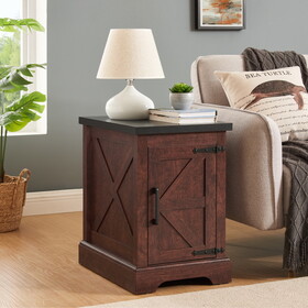 Farmhouse end table Nightstand Rectangular Farmhouse End Table with Barn Door and Adjustable Storage Shelf, Rustic Sofa Side Table for Living Room, Bedroom, OAK W2275P192794