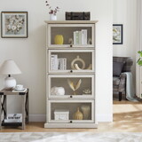 Glass display cabinet 4 Tier Glass Display Cabinet Storage Curio Cabinet with Flip up Glass Doors, Collectors Showcase Toy Figure Organizers Rack, Bookcase for Living Room White W2275P206602