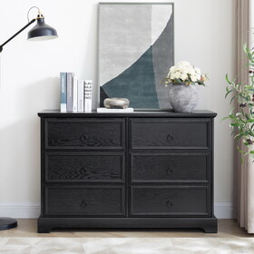 Modern Farmhouse 6-Drawer Chest of Drawers for Bedroom, Wooden Bedroom Drawer Dresser with 6 Storage Drawers,6 Drawer Dresser Chests for Bedroom Black W2275P224406