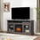 Modern TV Media Stand Modern Entertainment Console with 18" Fireplace Insert for TV Up to 65" with Open and Closed Storage Space, Dark Walnut/Black, 60"W*15.75"D*29"H W2275S00010