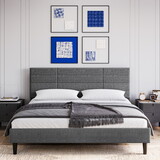 Molblly Queen Size Bed Frame with Upholstered Headboard, Strong Frame, and Wooden Slats Support, Non-Slip and Noise-Free, No Box Spring Needed, Easy assembly, Dark Grey W2276138840