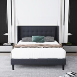 Molblly Full Size Bed Frame with Upholstered Headboard, Strong Frame, and Wooden Slats Support, Non-Slip and Noise-Free, No Box Spring Needed, Easy assembly, Dark Grey W2276138846