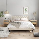 Molblly King Size Bed Frame with Upholstered Headboard, Strong Frame, and Wooden Slats Support, Non-Slip, and Noise-Free, No Box Spring Needed, Easy assembly, Beige W2276139478