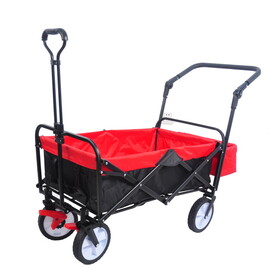 folding wagon Collapsible Outdoor Utility Wagon, Heavy Duty Folding Garden Portable Hand Cart, Drink Holder, Adjustable Handles(Black+Red colour)
