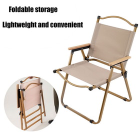 Outdoor folding chair fishing chair Kermit camping beach chair wood grain chair garden chair (color: beige) W22782353
