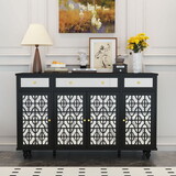 Accent Buffet Sideboard with 4 Mirror Doors, Storage Cabinet Console Table with Adjustable Shelves, Kitchen Cupboard Server Bar Cabinet for Living Room Hallway Black W2279139579