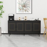 Sideboard Buffet Cabinet, Wooden Storage Cabinet with Adjustable Shelves, 4 Door Console Table for Home Kitchen Living Room Black W2279139586