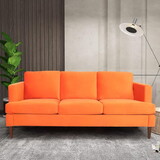 Velvet Tufted Couch, 72-inch Large Sofa, Comfy 3 Seater Sofa with Thick Cushion and Wood Legs, Mid-Century Modern Upholstered Couches for Compact Space Living Room Bedroom (Orange) W2279P163594