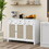 Tilt Out Trash Cabinet, Rattan Kitchen Trash Can Cabinet with 3 Drawers and 2 Doors, Wooden Freestanding Storage Cabinet with Adjustable Shelf for Kitchen, Living Room (White)