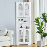 White Tall Corner Cabinet with Glass Doors & Led, 70.86
