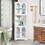 White Tall Corner Cabinet with Glass Doors & Led, 70.86" Tall Bathroom Storage Cabinet with 4 Doors and 6 Shelves, Linen Tower Corner Storage Cabinet for Pantry,Kitchen,Hutch
